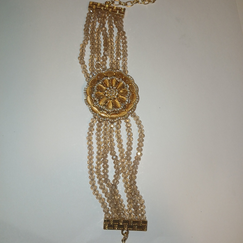 Champagne Aurora Borealls Glass ,Austrian Crytal Beaded Multi Strand Bracelet .